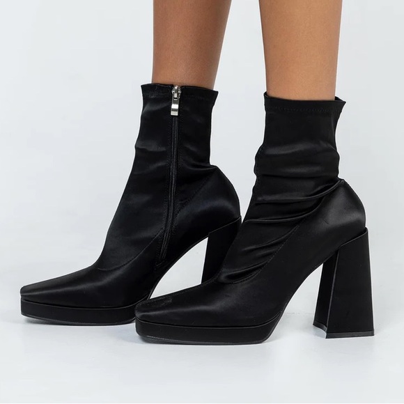 HIGHWAY SATIN ANKLE BOOTS BLACK - Picture 2 of 2